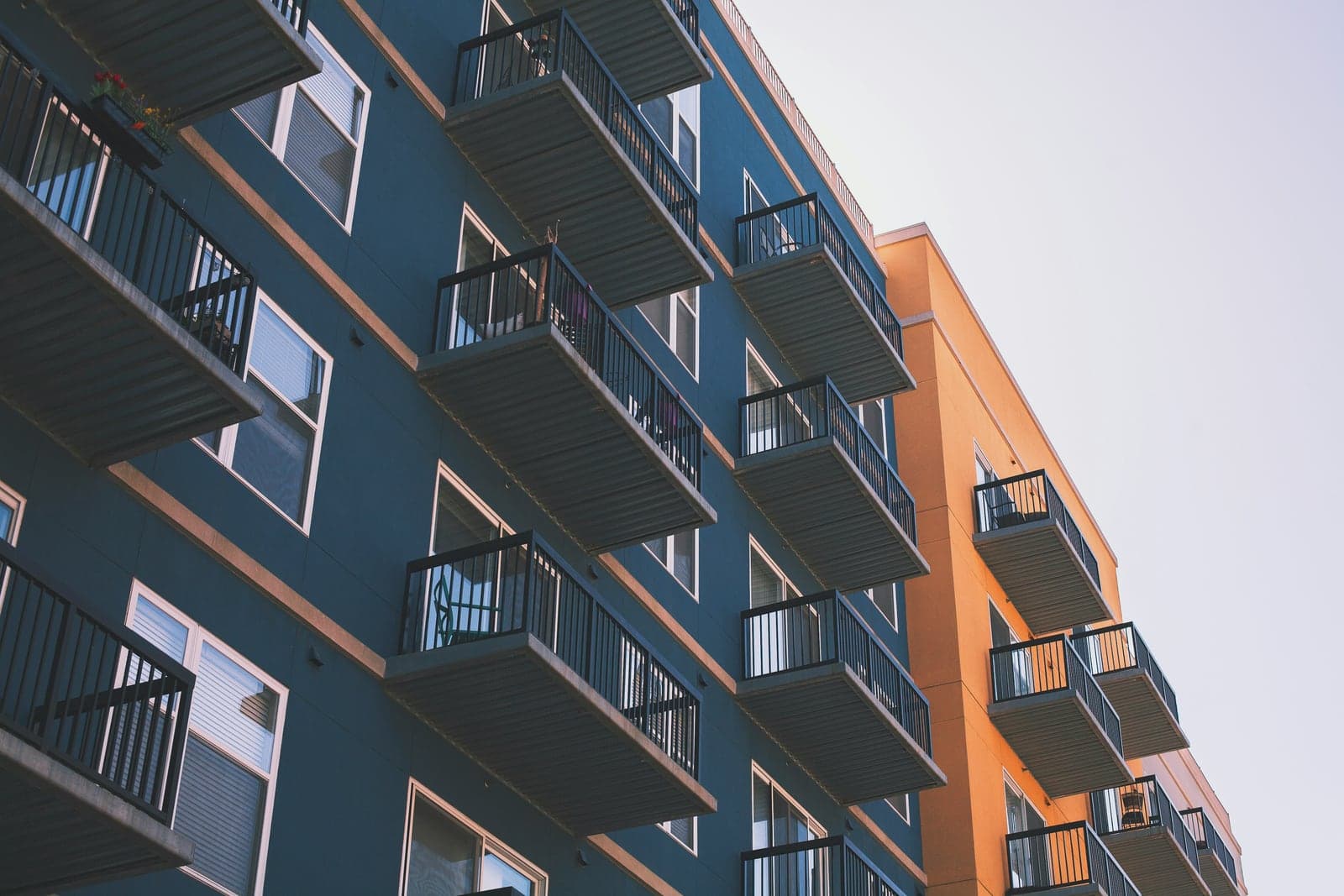 Multistory apartment building with private balconies